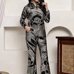 Claura Floral Printed Mandarin Collar Tunic With Trouser image 3