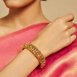Kushal's Fashion Jewellery 92.5 Pure Silver Gold-Plated Stones Studded Temple Bangle-picture-57