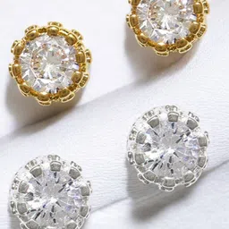 DressBerry Set Of 2 Gold And Silver Plated Cubic Zirconia Studded Circular Shaped Studs-picture-15