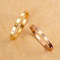 MEENAZ Set Of 2 Gold-Plated AD Stainless Steel Cuff Bracelet-picture-34