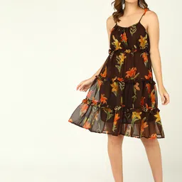 DODO & MOA Floral Print Georgette A-Line Dress-picture-26