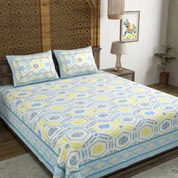 Sangria Grey & White Ethnic Motifs Pure Cotton 210TC Double King Bedsheet Set-2.74mx2.28m image 4