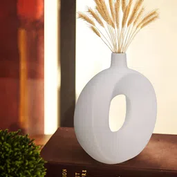 Cortina White Textured Donut Shaped Ceramic Flower Vase image 3