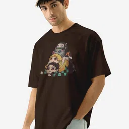 MaverIQ Men Demon Slayer Graphic Printed Round Neck Cotton Oversized T-shirt-picture-35