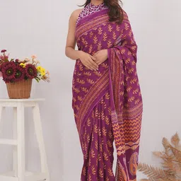 Vanedik Floral Pure Cotton Block Print Saree-picture-13