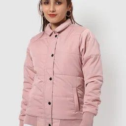 PINACOLADA Women Spread Collar Solid Lightweight Bomber Jacket-image-48
