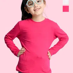 NUSYL Girls Pack Of 2 Solid Round Neck Cotton T-shirts-picture-39