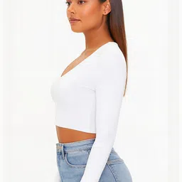 PUERY Women Solid Cotton Crop Top image 2