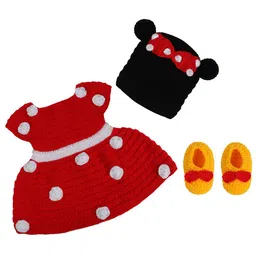 Tiekart Infants Girls Polka Dotted Dress With Cap & Booties-picture-25