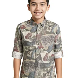 CHARCHIT Boys Comfort Camouflage Printed Cutaway Collar Long Sleeves Cotton Shirt-picture-33