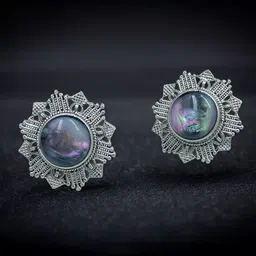 19TH JULY JEWELS German Silver-Plated Artificial Stones Studded Oxidised Circular Studs-image-96