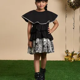 lil drama LIL DRAMAGirlsAnimal Graphic Printed Layered A-Line Cotton Dress with Hairband image 2