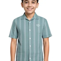 CAVIO Boys Green Striped Relaxed Fit Cotton Casual Shirt-picture-28