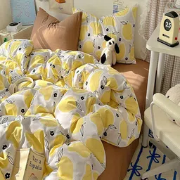 JC HOME Brown & Yellow Solid Polycotton 4 Piece Double Queen Regular Bedding Set image 4