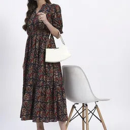 ANUOM Floral Print A-Line Midi Dress image 3