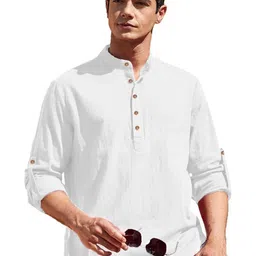 Edin Men Solid Cotton Mandarin Collar Straight Kurta-picture-12