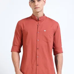 U.S. PITCHERS Men Standard Slim Fit Solid Mandarin Collar Casual Shirt-picture-39