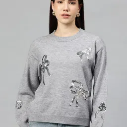 Pierre Carlo Pullover with Bow Sequined Detail-image-45