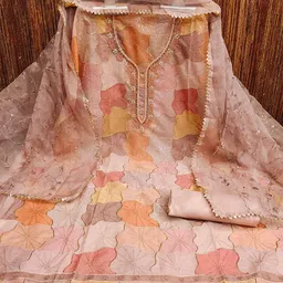 rangtulika ethnics Rangtulika Floral Embroidered Sequnnied Organza Unstitched Dress Material image 1