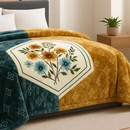 bsb home Green & White Floral Heavy Winter 550 GSM Printed Double Bed Blanket image 2