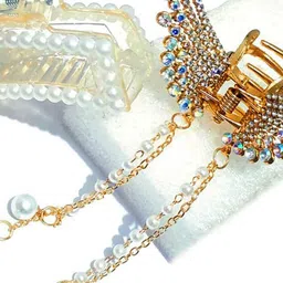 Axpro Women Set Of 2 Big Butterfly Hair Clutcher With Rectangular Shape Pearls Claw image 2