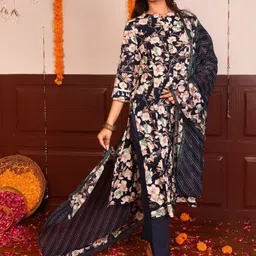 RAISHREE Women Floral Printed Regular Pure Cotton Kurta with Trousers & Dupatta-picture-31