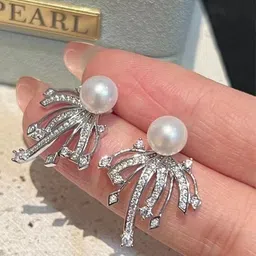 Anouk Silver-Plated Artificial Stones Studded And Pearls Beaded Korean Contemporary Studs image 4