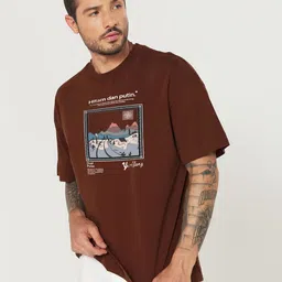 MISCHIEF MONKEY Graphic Printed Round Neck Oversized Cotton T-shirt image 5