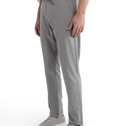 RARE RABBIT Men Striped Comfort Fit Mid-Rise Cotton Trousers image 4