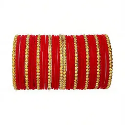 Only Offers Set Of 34 Red Glass Artificial Stones & Beads Bangle-picture-19