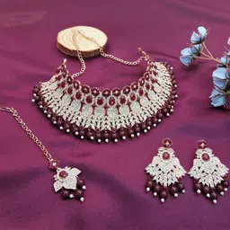 VATSALYA creation Alloy Gold- plated Maroon Jewellery Set-image-55