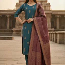 BAESD Ethnic Motifs Printed Thread Work Straight Kurta With Trousers & Dupatta-picture-11