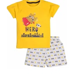 MUSNAH GARMENTS Kids Yellow & White Printed Clothing Set-image-0