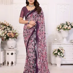 Moda Rapido Floral Mirror Work Pure Georgette Saree-picture-25