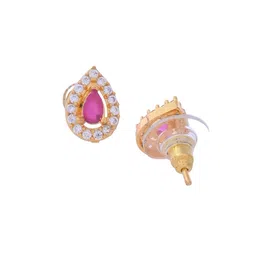 VOJ Gold Plated American Diamond Studded Square Shaped Pendant Set image 3