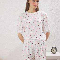 Trendyol Women Printed Round Neck T-shirt & Shorts Night Suit-picture-36