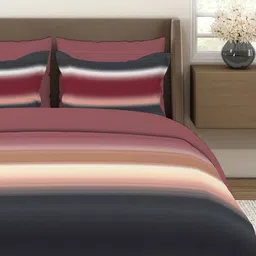 Layers Maroon & Grey Striped 220 TC King Bedsheet with 2 Pillow Covers image 4