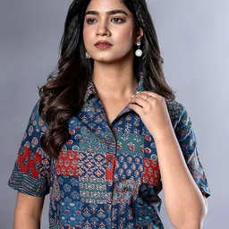 CORSICA Print Cotton Shirt Style Crop Top-picture-10