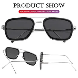 LEGEND EYEWEAR Unisex Black Lens & Silver-Toned Aviator Sunglasses with image 5
