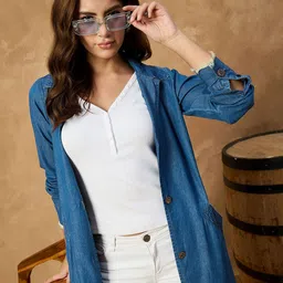 all about you Women Notched Lapel Collared Lightweight Longline Overcoat image 5