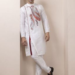 DEVOILER Men Paisley Printed Regular Dupion Silk Kurta with Pyjamas-picture-6