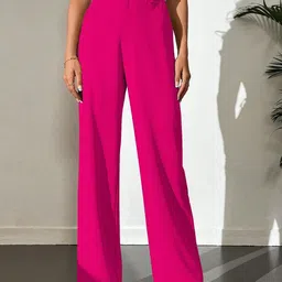 TOOCHKI Women Solid High-Rise Non-iron Relaxed Straight Leg Wide Leg Regular Trousers-image-3