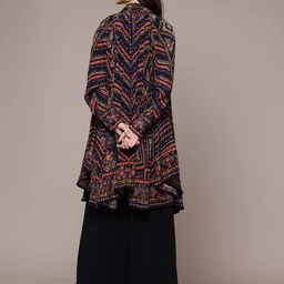 Ritu Kumar Geometric Print Tie-Up Neck Crepe Kaftan Longline Top image 5