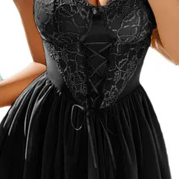 KRENOZ Women Net Shoulder Straps Flared Baby Doll image 4