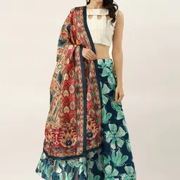 Kaizen TEXO FAB Printed Satin Semi-Stitched Lehenga & Unstitched Blouse With Dupatta image 1