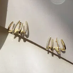 PolluxCraft Gold Plated Zircon Studded Contemporary Studs image 3