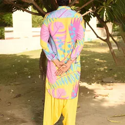 Laalzari Men Floral Printed Fusion Pathani Kurta image 5