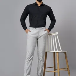 JB STUDIO Men Checked Slim Fit Mid-Rise Formal Trousers image 5