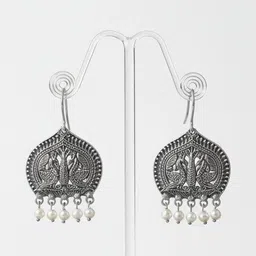 Arjun Traders Silver-Plated Artificial Beaded Oxidised Paisley Shaped Drop Earrings image 2