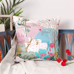 ZEBA White & Blue Embroidered Velvet Square Cushion Covers-picture-34